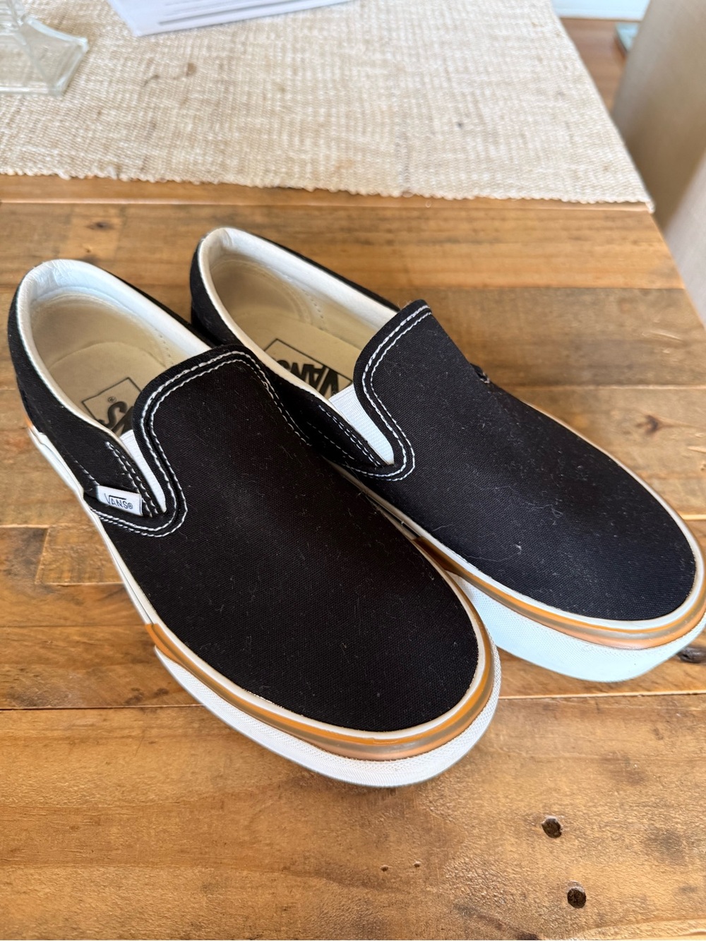 Vans Black Canvas Slip-On Loafers with White Plataform Sole